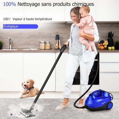 2000W Nettoyeur Vapeur Electrique Pression 4 Bar Volume de Vapeur Reglable avec Verrouillage Enfant Canape Tapis Bleu