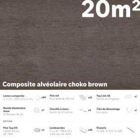 20m2 - Kit terrasse complet Composite choko brown  2.1x12x200 cm - rail aluminium