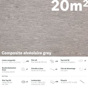 20m2 - Kit terrasse complet Composite gris  2.1x12x200 cm - rail aluminium