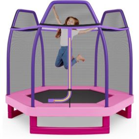 223cm Trampoline pour Enfant avec Filet de Sécurité Tapis de Saut Haute Élasticité et Fermeture Éclair en Forme L