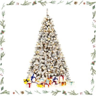225CM Sapin de Noël avec 450 Lumières LED Effet de Neige Réaliste Floqué 1010 Branches avec Ouverture Automatique Base en Fer