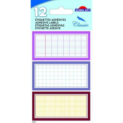 24 étiquettes adhésives scolaires - Quadrillé effet cahier - tons roses