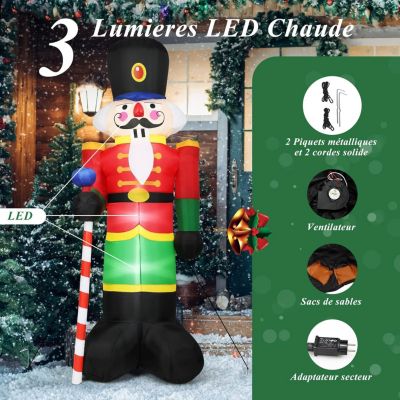 240 CM Soldat Casse Noisette Gonflable Durable et Impermeable avec Lumieres Decoration de Noel Gonflable