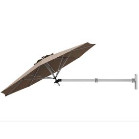 247CM Parasol Cantilever Mural avec Tête Inclinable & Support Réglable 8 Baleines Robustes & Aération, Brun