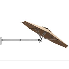 247CM Parasol Cantilever Mural avec Tête Inclinable & Support Réglable avec 8 Baleines Robustes & Aération, Beige