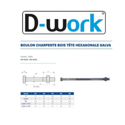 25 Boulons Charpente Tête Hexagonale F/Partiel 18 x 300 mm - 4014/4032 - 6.8 - Galvanisé - D-Work