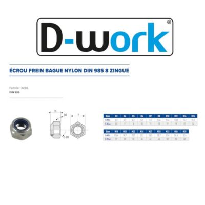 25 Ecrous Freins Indésserrables Bague Nylon M24 mm - DIN 985 - I8I - Zingué blanc - D-Work