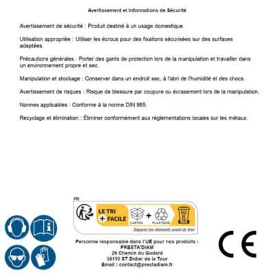 25 Ecrous Freins Indésserrables Bague Nylon M24 mm - DIN 985 - I8I - Zingué blanc - D-Work