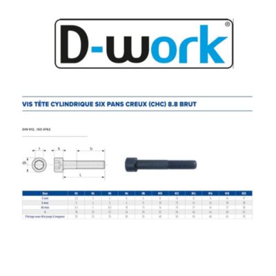 25 Vis Métaux Tête Cylindrique 6 Pans Creux CHC F/Partiel 14 x 110 mm - DIN 912 - 8.8 - Brut - D-Work