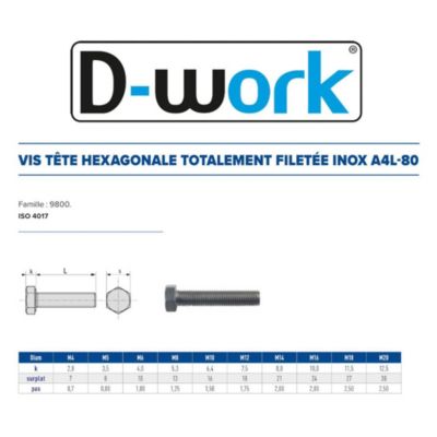 25 Vis Métaux Tête Hexagonale F/Total 16 x 25 mm - DIN 933 - Inox A4L80 - D-Work