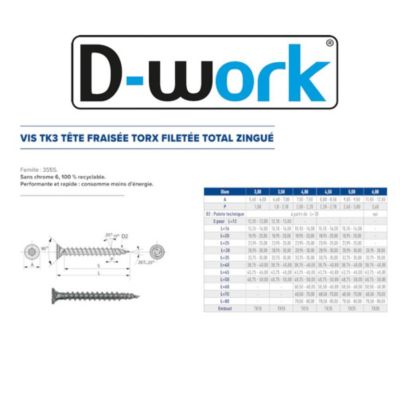 Vis Torx Pour Panneaux Agglomérés – Tête Fraisée, Filetage Total, Zingué – 4,5 X 30 Mm