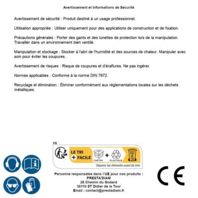 250 Vis à Tôle Tête Fraisée Fendue 4.8 x 50.8 mm - DIN 7972 - Zingué blanc - D-Work