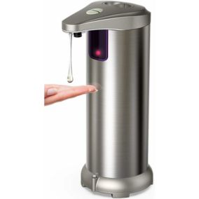 250ml Distributeur de savon automatique en acier inoxydable, capteur de mouvement infrarouge, base étanche, interrupteur réglable
