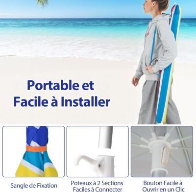 Parasol De Plage Et Jardin Gardenia Diamètre 200cm - Toile Réfléchissante Anti-UV Avec Housse