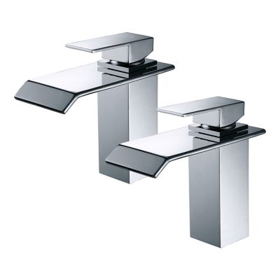 2pcs Robinets Salle de Bain Cascade Mitiguers de Lavabo Chromé Robinetteries en Laiton Robinets Lavabo Design Carré