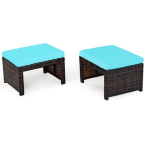 2Psc Tabourets de Jardin 49x40x28CM en Résine Tressée avec Coussins en éponge Repose