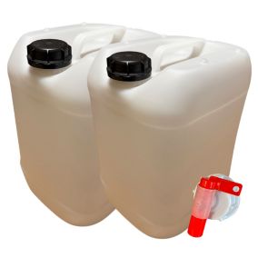 2x Bidon Jerrican Plastique 20 L litres Blanc Bouchon DIN 61 Liquides Alimentaires et Chimiques Ergonomique Empilable Réutilisable