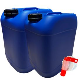 2x Bidon Jerrican Plastique 20 L litres Bleu Bouchon DIN 61 Liquides Alimentaires et Chimiques Ergonomique Empilable Réutilisable