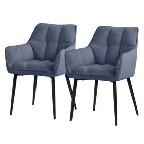 2x Chaise de salle à manger bleu en tissu éponge pieds noir métalliques élégant