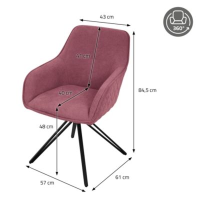 2x Chaise de salle à manger vieux rose pivotante  fauteuil rembourrée salon