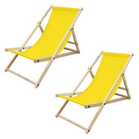 2x Chaise longue pliante en bois de pin, jaune 120 kg