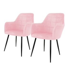 2x Chaise salle à manger cuisine velours fauteuil siège rembourrré rétro rose