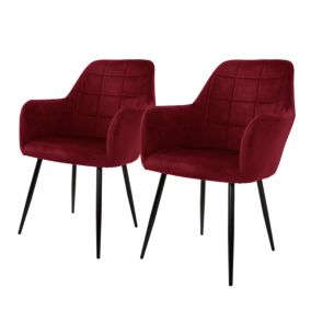 2x Chaises de salle à manger bureau fauteuils siège bordeaux pieds métalliques