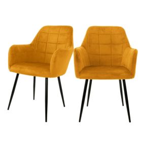 2x Chaises de salle à manger rembourré velours moutarde fauteuils retro/moderne