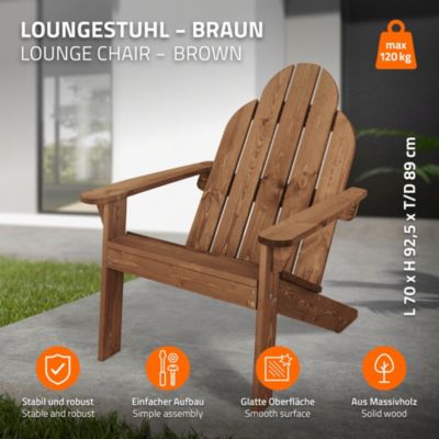 2x Fauteuil de jardin  bois massif marron Adirondack avec dossier et accoudoirs