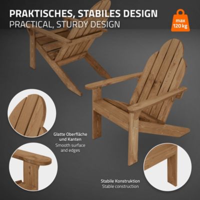 2x Fauteuil de jardin  bois massif marron Adirondack avec dossier et accoudoirs