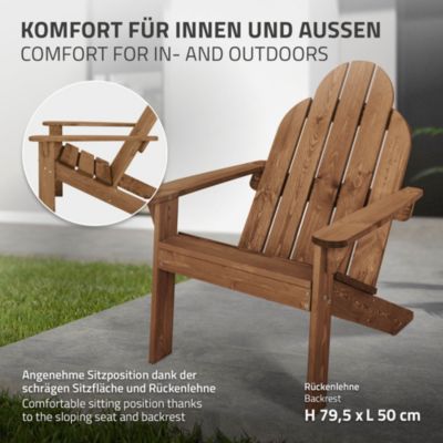 2x Fauteuil de jardin  bois massif marron Adirondack avec dossier et accoudoirs