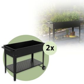 2x Jardinière surélevée mobile noir 98x50x79,5 cm bac à plantes sur roulettes