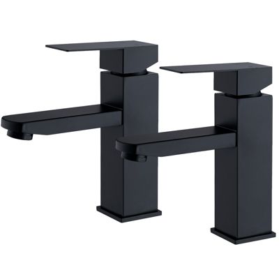 2x Robinet Salle Bain Noir acier inoxidable avec Poignée Carrée Mitigeur lavabo Eau Froide Chaude Disponible Robinetterie