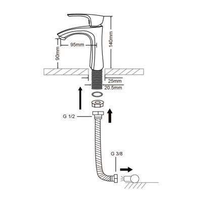 2x Robinet Salle Bain Noir acier inoxidable avec Poignée Carrée Mitigeur lavabo Eau Froide Chaude Disponible Robinetterie