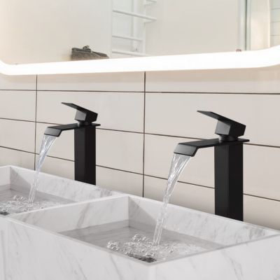 2x Robinet Salle de Bain Noir Cascade Bec Haut Mitigeur de Lavabo Robinetterie en Acier Inox pour lavabo et vasque Design Moderne