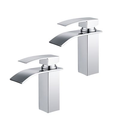 2x Robinets Salle de Bain Cascade Mitigeur de Lavabo en Laiton Robinet à Deux Voies Chromé Design Moderne