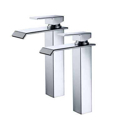 2x Robinets Salle de Bain Cascade Mitigeurs de Lavabo Bec Haut Robinets de Lavabo Chromé Robinetteries pour Vasque Design Moderne