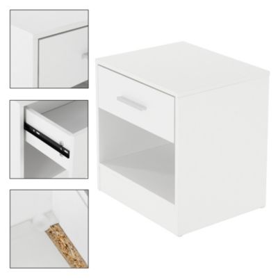 2x Table de chevet meuble de nuit commode à coucher chambre blanc avec 1 tiroir