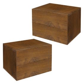 2x Table de nuit suspendue avec 2 tiroirs commode table chevet noyer 42x29x30 cm