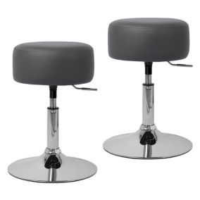 2x Tabouret de maquillage rembourré rond pouf gris foncé réglable en hauteur