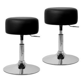 2x Tabouret de maquillage rembourré rond pouf noir réglable en hauteur en acier