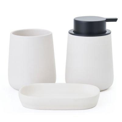 3 Accessoires salle de bains avec plateau + gobelet + distributeur de savon, blanc, MSV Maonie
