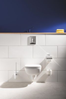 3 Accessoires WC muraux avec brosse et pot, dérouleur papier toilette et patère, acier chromé et verre dépoli, Grohe Quickfix