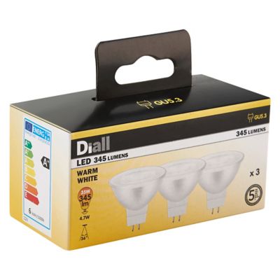 3 ampoules LED Diall réflecteur argent GU5.3 4,7W=35W blanc chaud