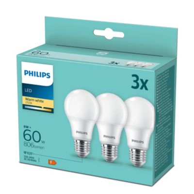 3 ampoules LED E27 806lm blanc chaud 60W Philips Lighting