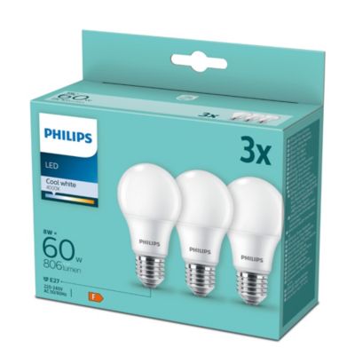 3 ampoules LED E27 806lm blanc froid 60W Philips Lighting