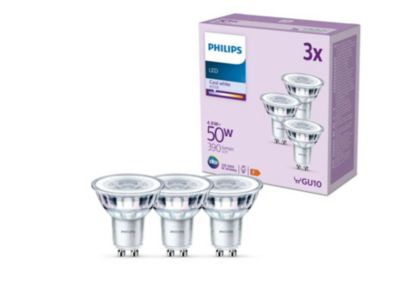 3 ampoules LED GU10 spot 390 lm blanc froid 4,6 W Philips