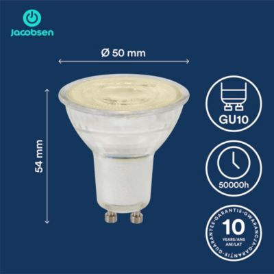 3 ampoules LED GU10 spot réflecteur 360 lm blanc chaud 2W grade A Jacobsen