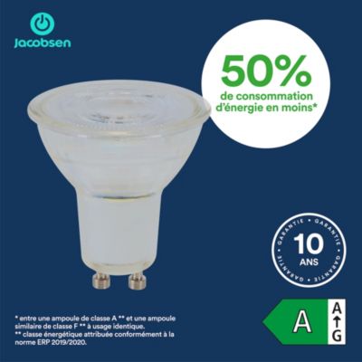 3 ampoules LED GU10 spot réflecteur 360 lm blanc chaud 2W grade A Jacobsen