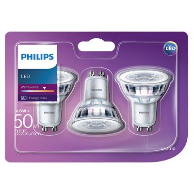Lot De 6 Ampoules LED Philips GU10 4,6W - Équivalent 50W - Blanc Chaud 2700K - 355 Lumens - Verre